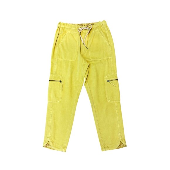 Anthropologie Pilcro Cottage Utility Pants Yellow Elastic Waist Medium - Picture 4 of 7
